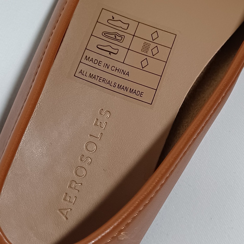 Aerosoles Bia Ballet Flats Women 7.5 Tan Leather Gold Chain Link Loafer Slip On - Picture 5 of 6